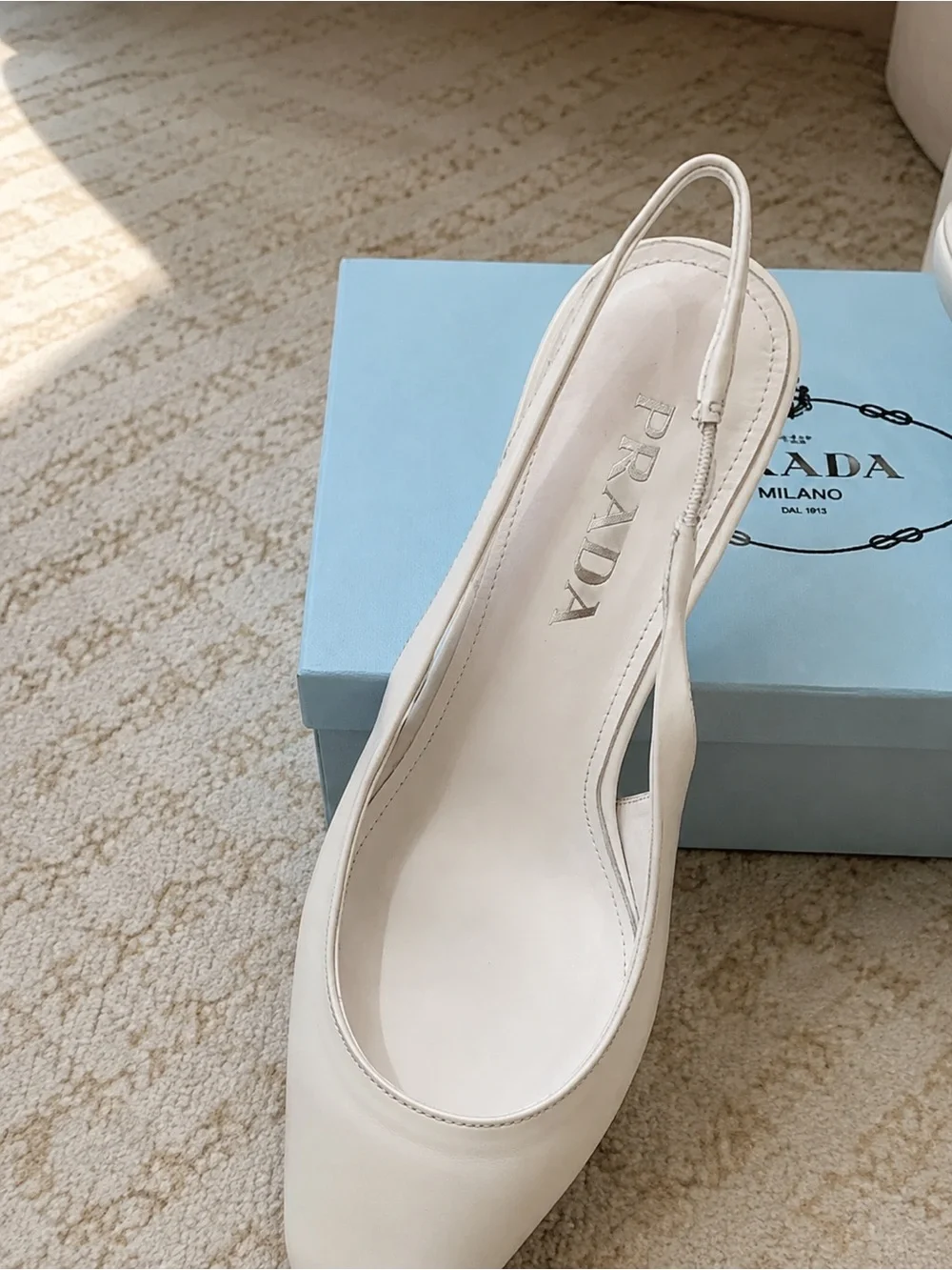 Prada White Patent Pointed-Toe Slingback Pumps